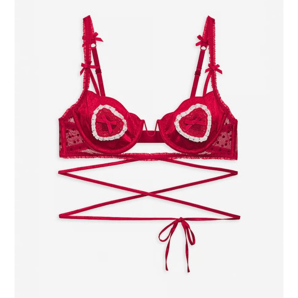 FOR LOVE & LEMONS VELMA BRA! RED LACE HEART BRA SET! NEW WITH TAGS!